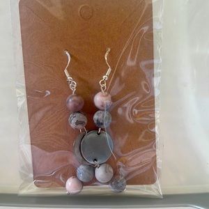 Dangly pink zebra jasper with silver findings $12